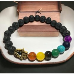 Láva kő karkötő - Hamsa Chakra