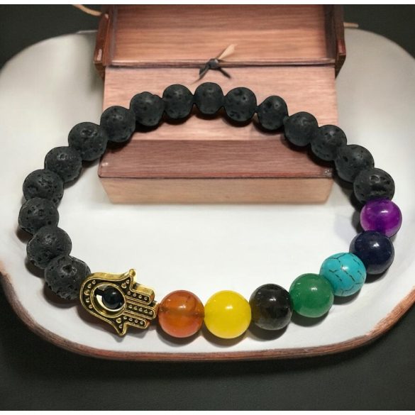 Láva kő karkötő - Hamsa Chakra