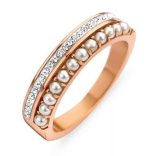 Rose gold színű fehér köves, gyöngyös gyűrű