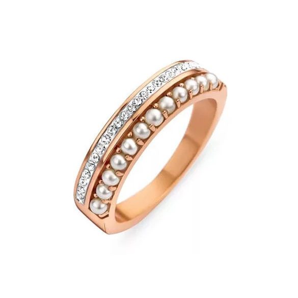 Rose gold színű fehér köves, gyöngyös gyűrű