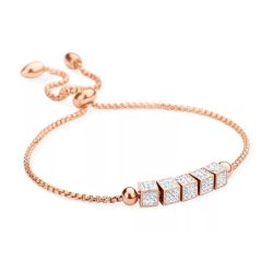 Rose gold színű fehér köves kocka karkötő