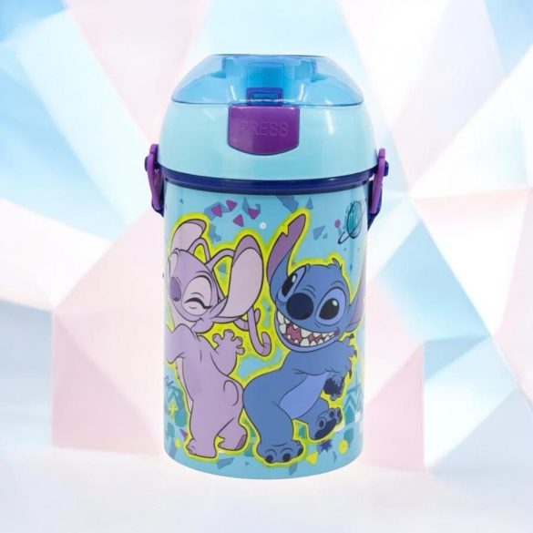 Stitch műanyag szívószálas kulacs akasztóval