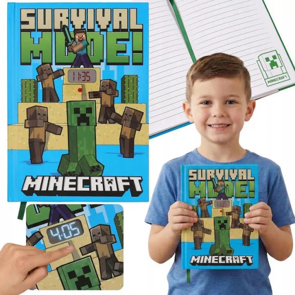 Minecraft A/5 vonalas füzet beépített órával
