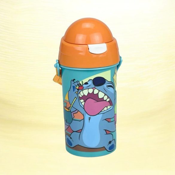 Stitch műanyag szívószálas kulacs akasztóval 500 ml