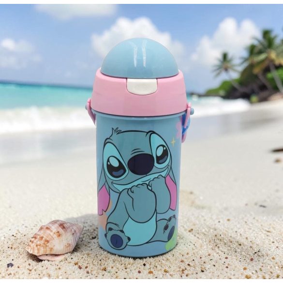 Stitch műanyag szívószálas kulacs akasztóval 500 ml